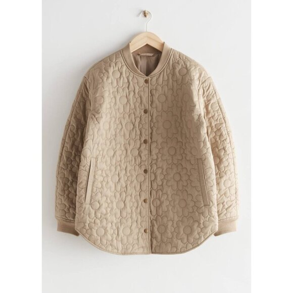 & Other Stories Oversized Floral Quilted Jacket Beige - Size 6 - Picture 9 of 9
